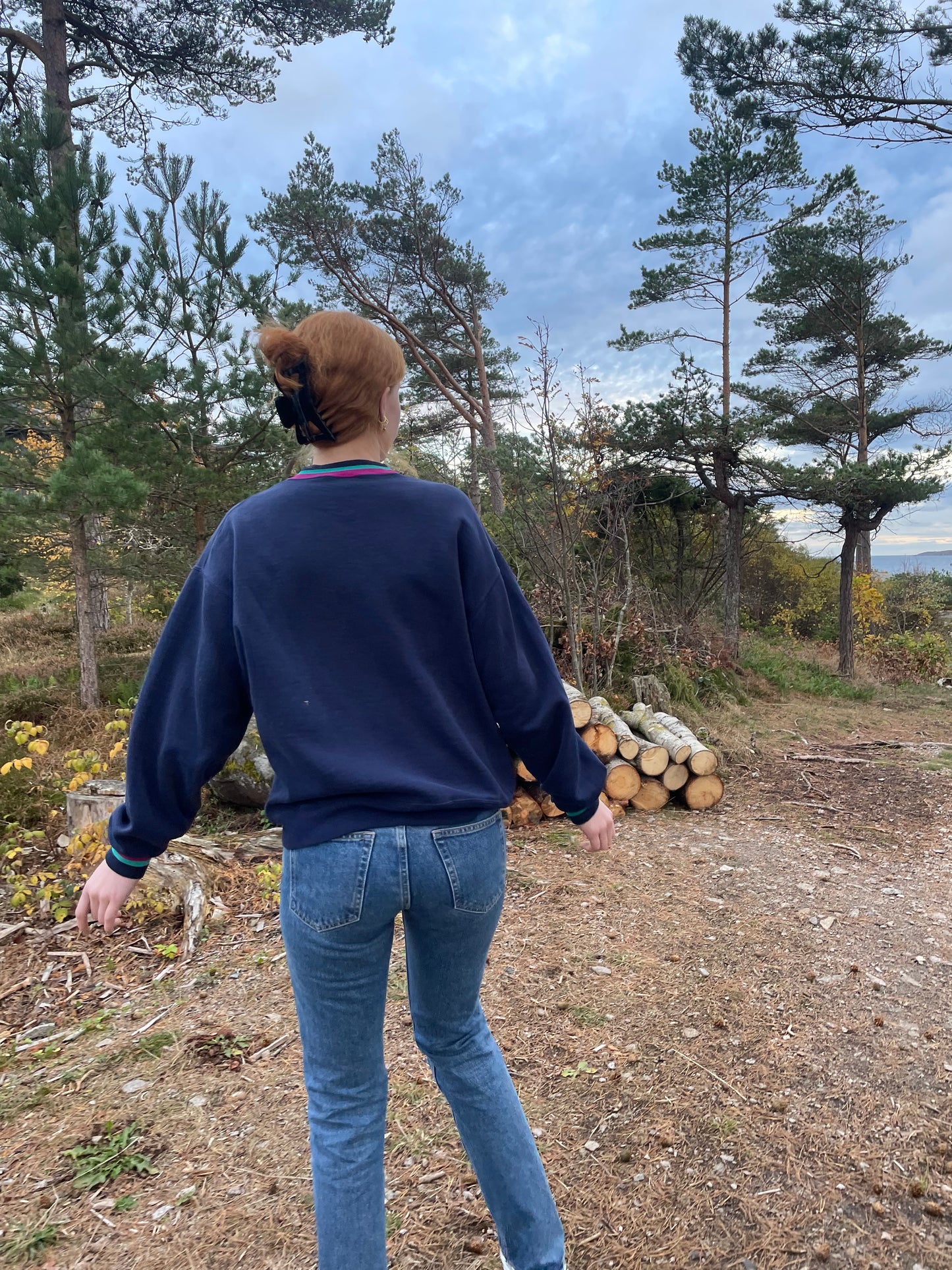 Marineblå Printed Sweatshirt